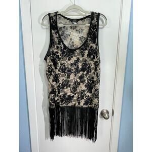 Vintage Deb Tank Top 2X Black Lace Fringe Whimsygoth Y2K Fairy Grunge Rave